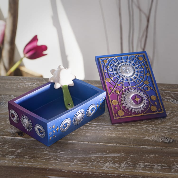 Astrology Tarot Card Storage Box – Celestial Sun Moon & Zodiac Resin Box