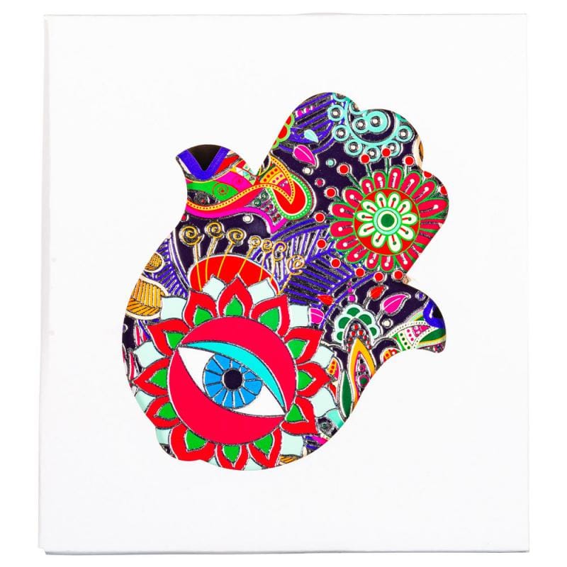 Colorful Ceramic Hamsa Hand Wall Décor – Evil Eye Protection Symbol, 7 Inch