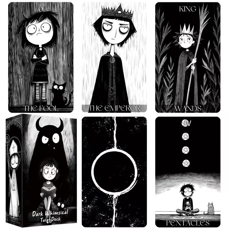 Dark Whimsical Tarot Deck – Gothic Cute Tarot Cards with Storybook Artwork