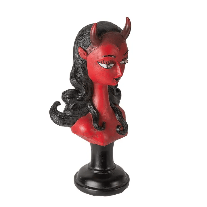 Lady Devil Bust with LED Light Gothic Red Devil Statue & Spooky Shelf Décor