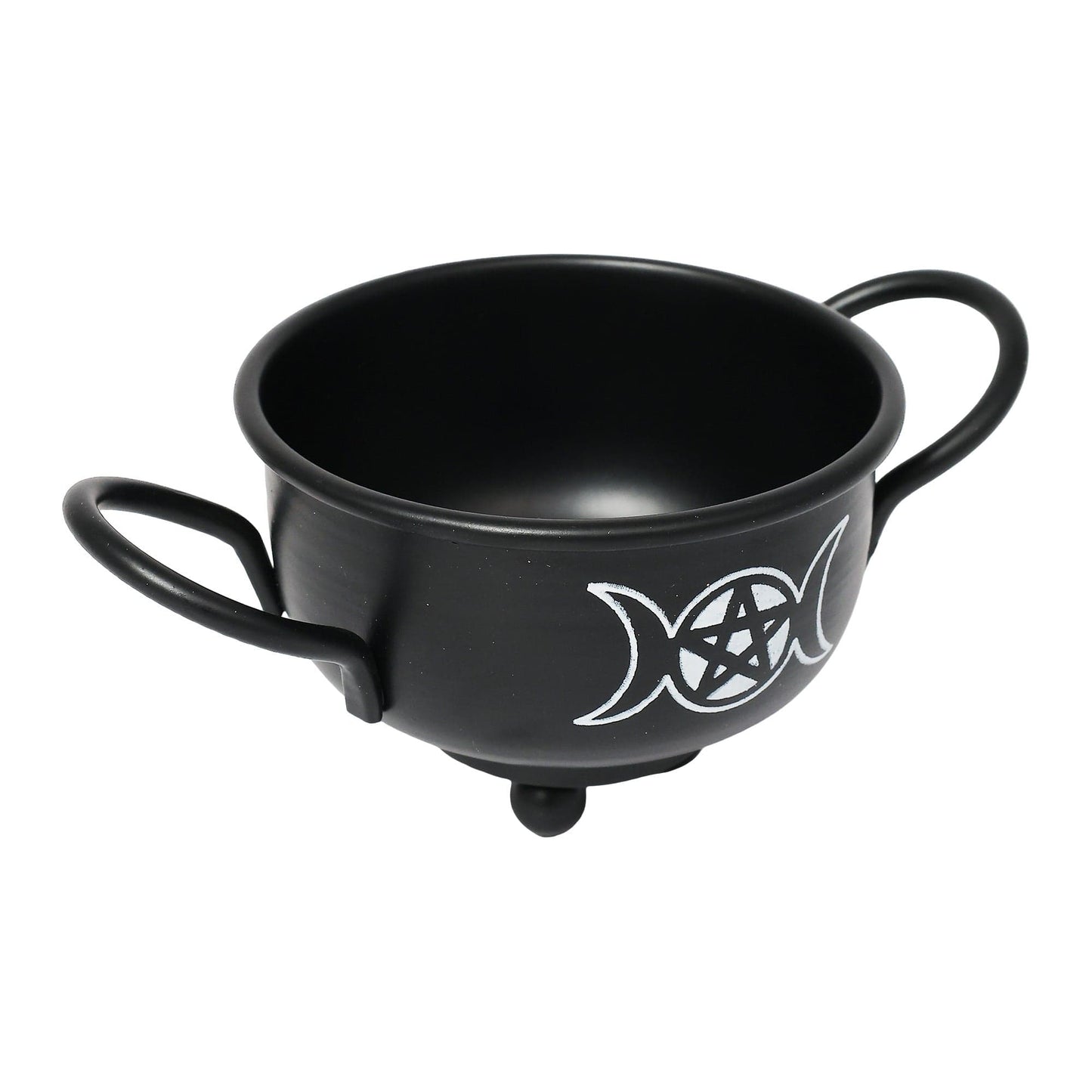 Metal Cauldron w/ handles Triple Moon Pentacle 5" - Authentic Occult and Witchcraft Supply Image
