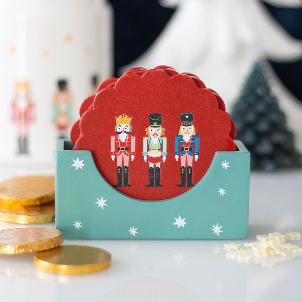 Nutcracker Coaster Set – Festive Holiday Drink Coasters & Table Decor
