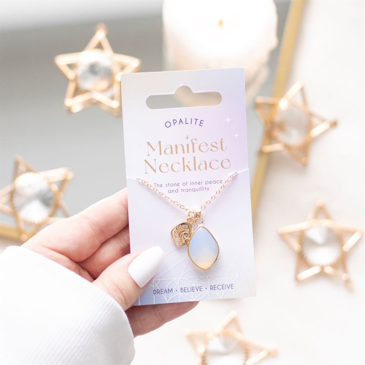 Opalite Manifestation Necklace: Aura Cleansing, High Vibration Crystal Pendant