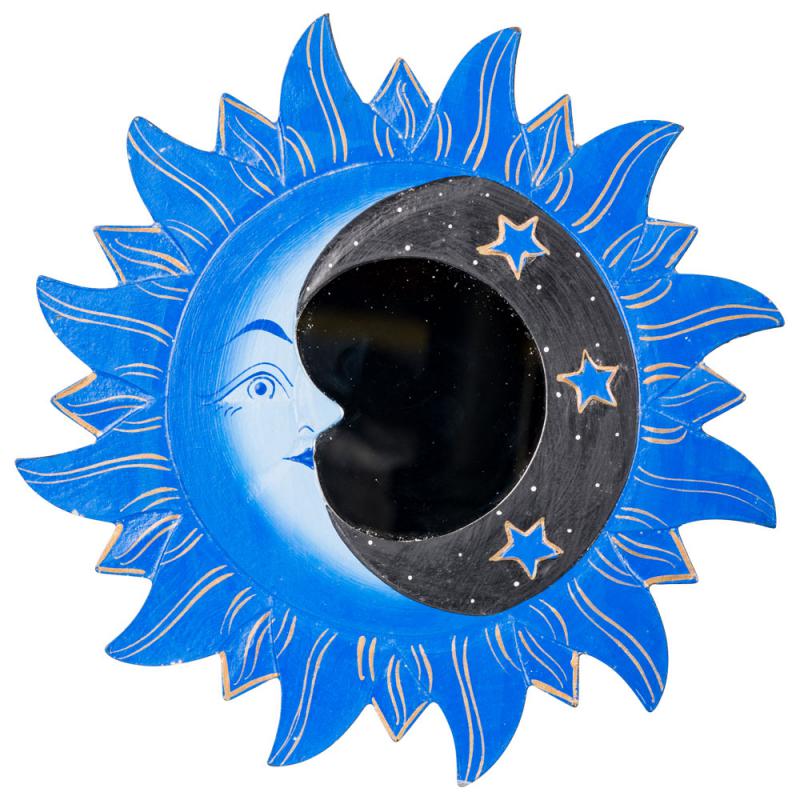 Celestial Sun & Moon Wall Mirror – Blue Gothic Moon Décor, 12 Inch