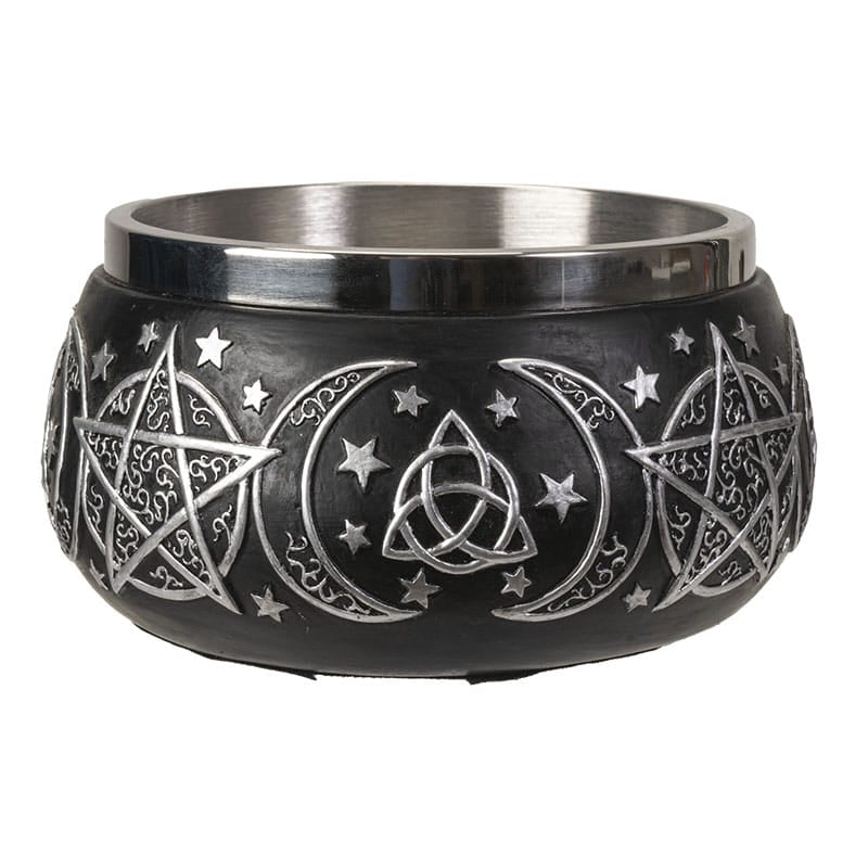 Triple Moon Pentacle Smudge Bowl Stainless Steel Resin Incense & Ritual Bowl