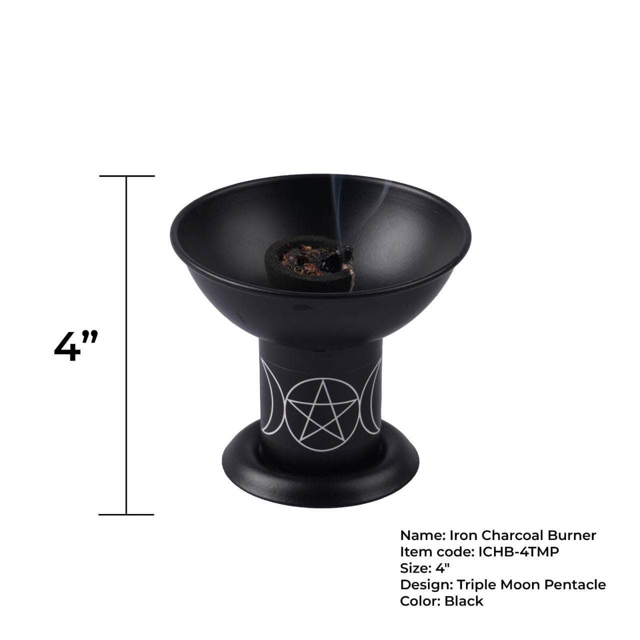 Triple Moon Pentacle Iron Charcoal & Incense Burner – 4"