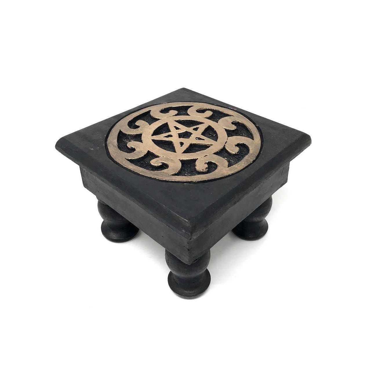 Mini Wooden Pentacle Altar Table – Black – Approx. 6" x 6" x 3"