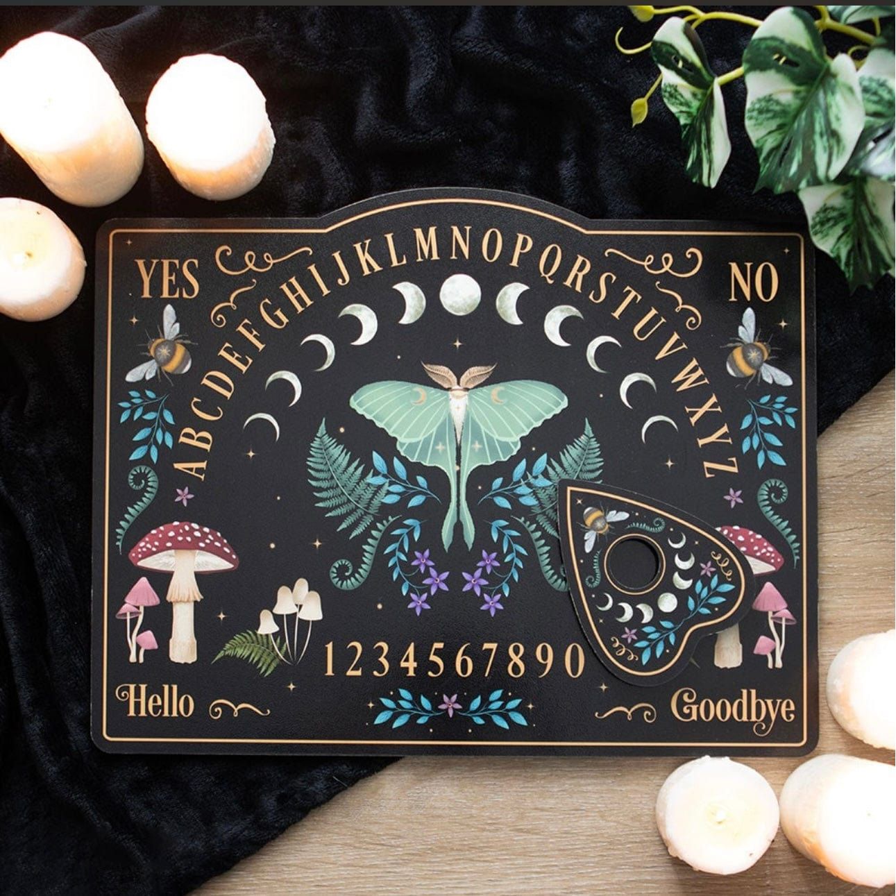 Talking board and planchette set for gothic home decor
