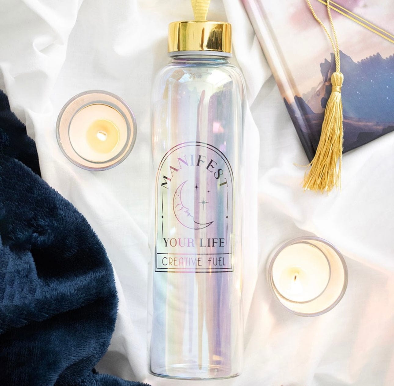 Manifest Your Life Iridescent Glass Water Bottle Manifest Your Life Iridescent Glass Water Bottle