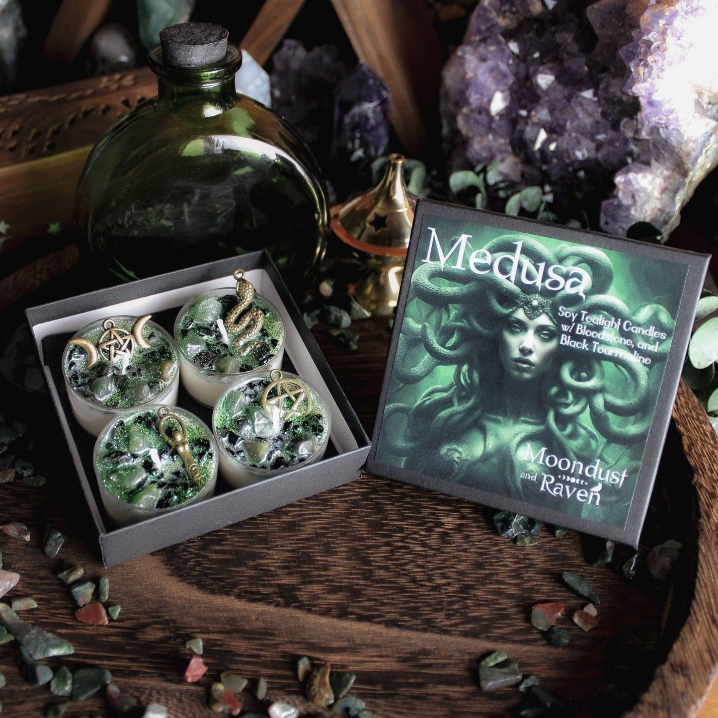 Medusa Tealight Crystal Candles, Ritual Candles Medusa Tealight Crystal Candles, Ritual Candles