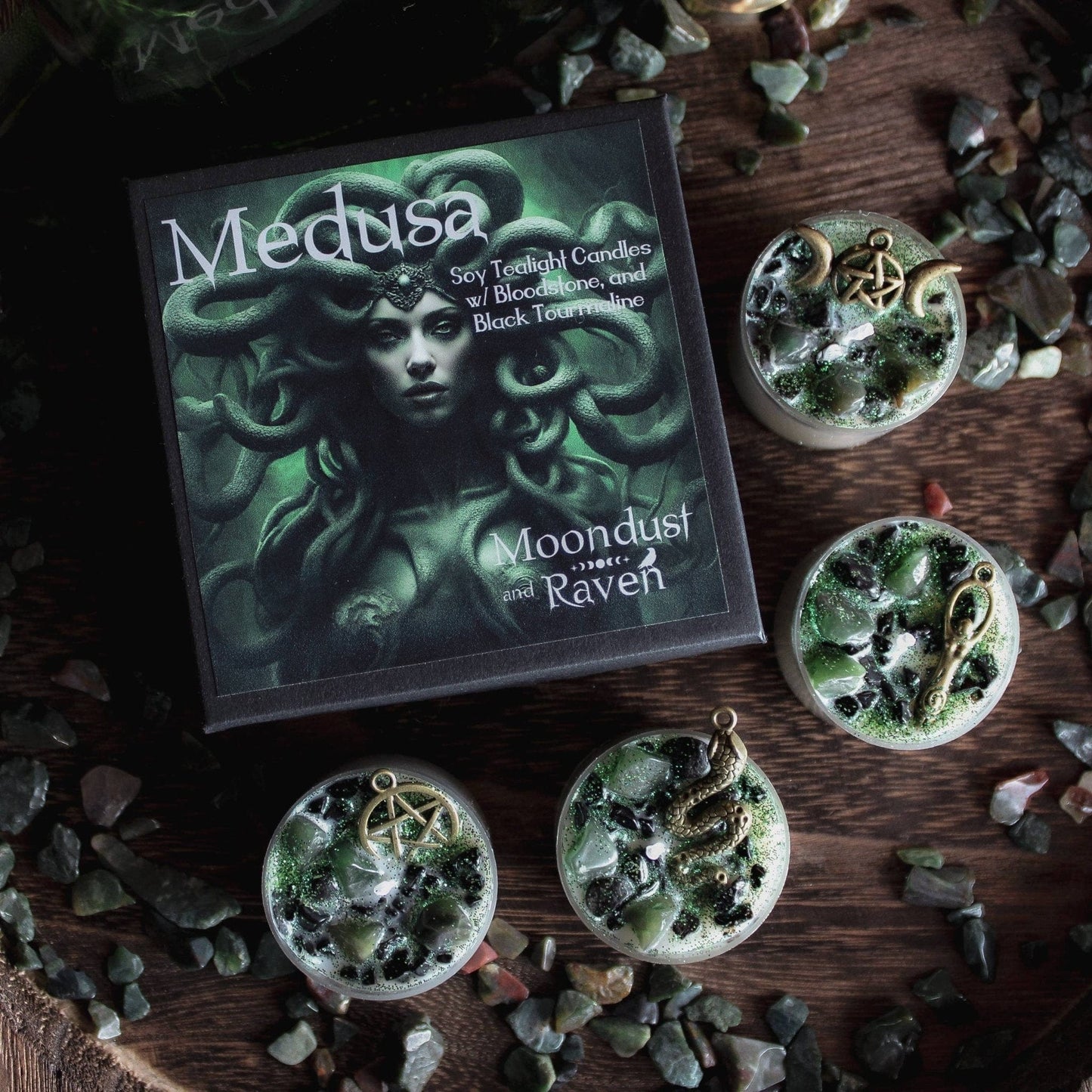 Medusa Tealight Crystal Candles, Ritual Candles Medusa Tealight Crystal Candles, Ritual Candles