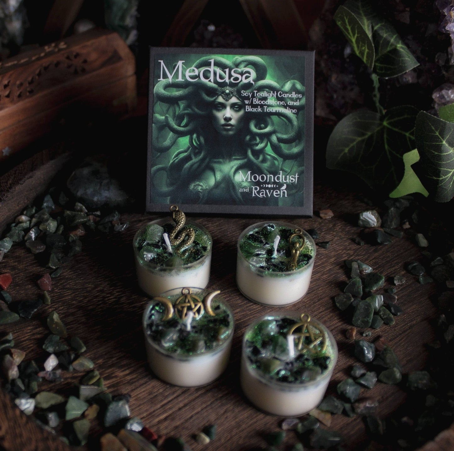 Medusa Tealight Crystal Candles, Ritual Candles Medusa Tealight Crystal Candles, Ritual Candles