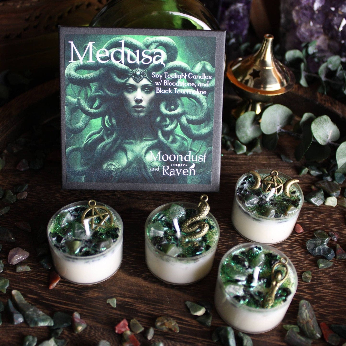 Medusa Tealight Crystal Candles, Ritual Candles Medusa Tealight Crystal Candles, Ritual Candles