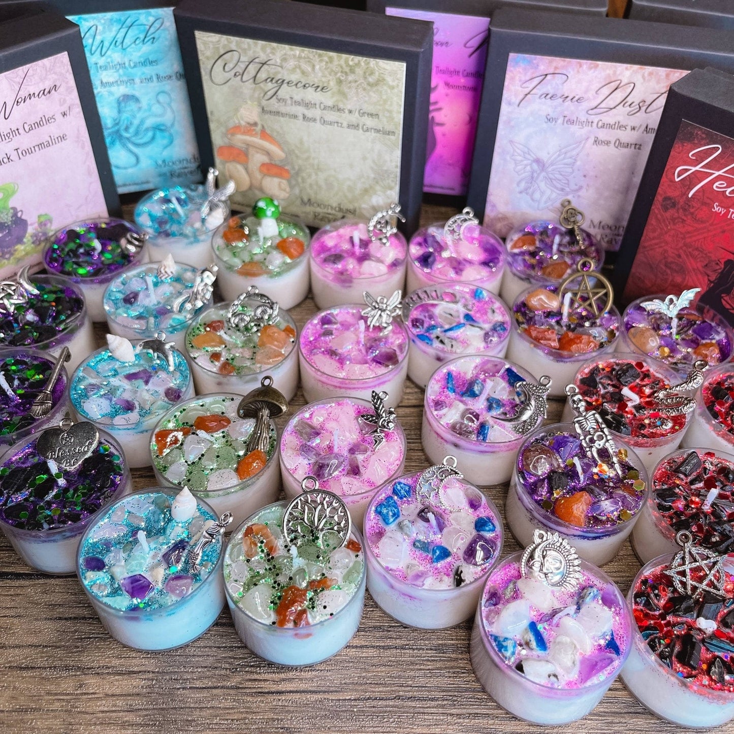 Moon Magick Tealight Crystal Candles, Ritual Candles Moon Magick Tealight Crystal Candles, Ritual Candles