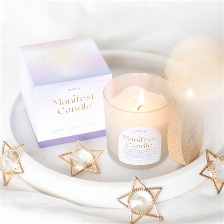 Opalite Lavender & Patchouli Manifestation Candle - Mystic Treasures