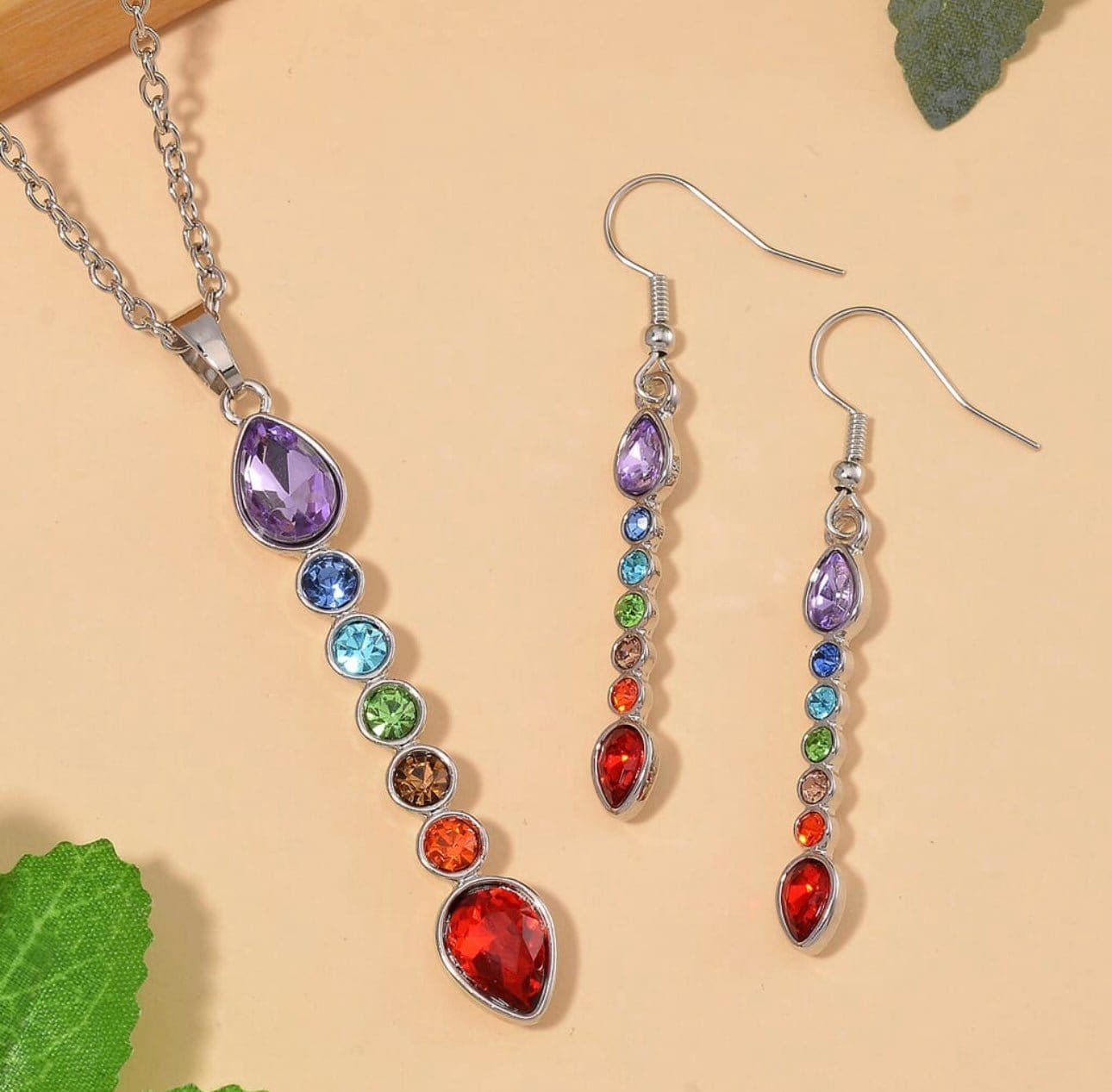 Seven Chakras Necklace and Earrings Set Seven Chakras Necklace and Earrings Set