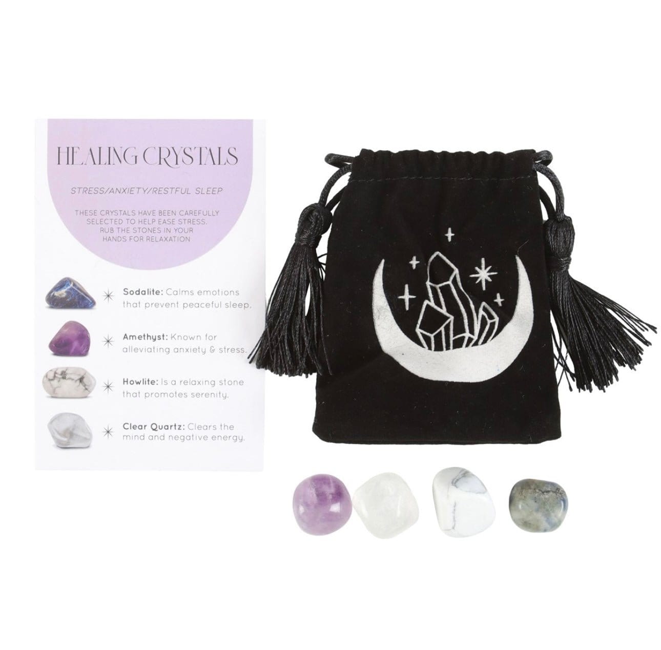 Stress Healing Crystal Set with Moon Trinket Dish Stress Healing Crystal Set with Moon Trinket Dish