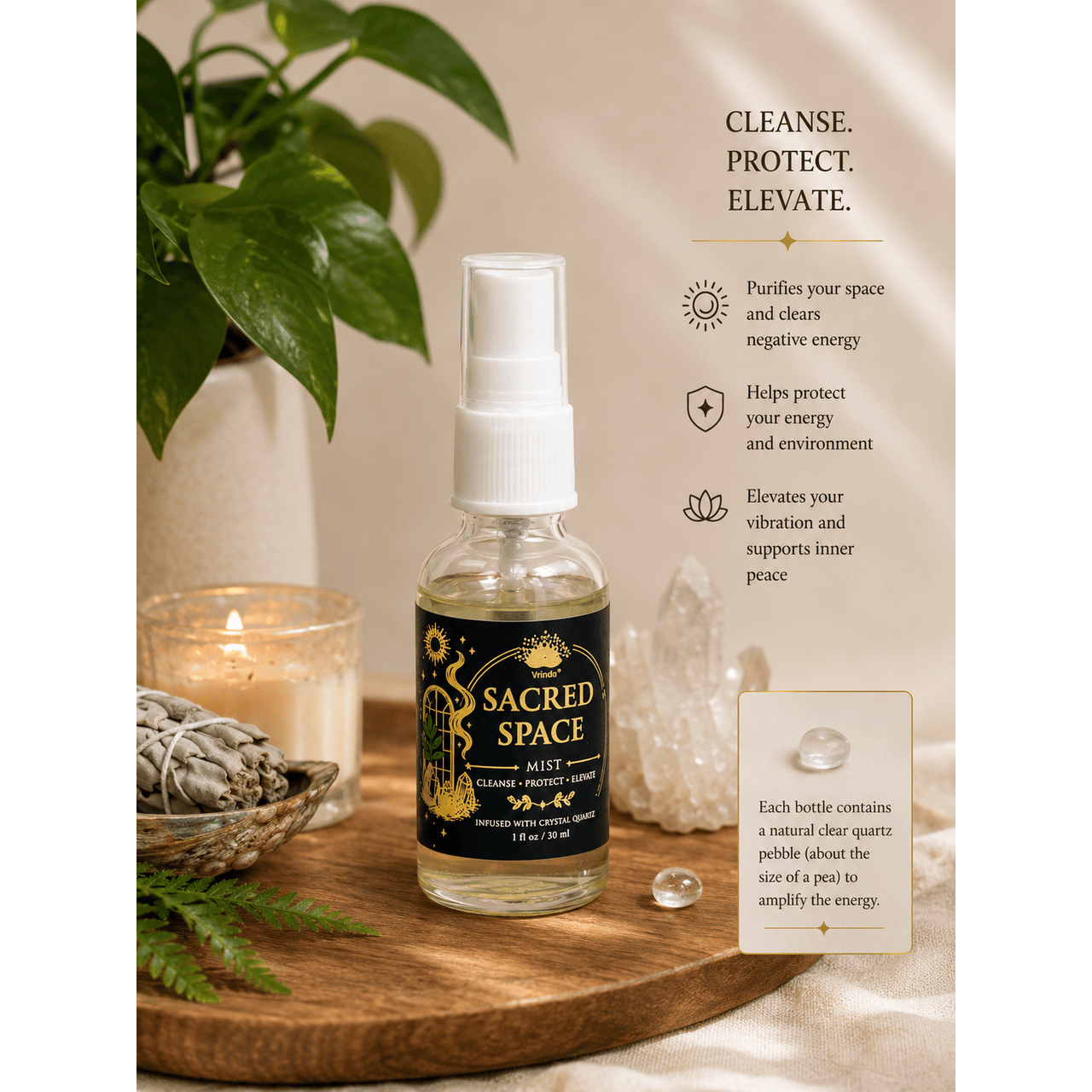 Sacred Space Mist with Clear Quartz Crystal – 30 ml