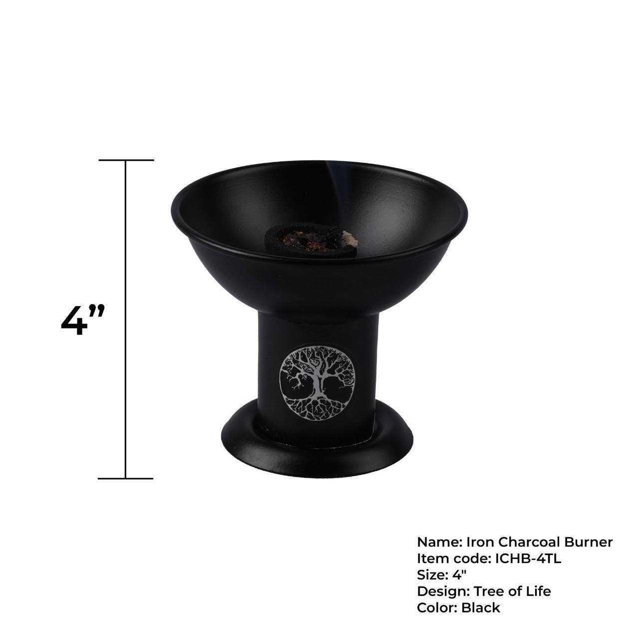 Tree of Life Iron Charcoal & Incense Burner – 4"