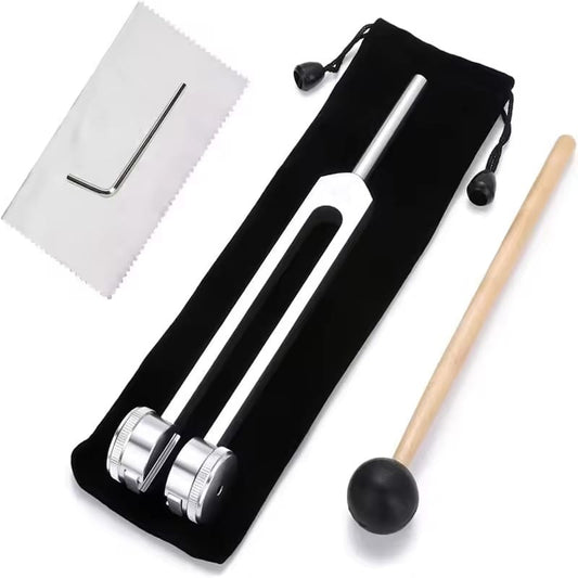 128Hz Weighted Tuning Fork Set – Sound Healing & Chakra Balancing Tool with Mallet, Activator & Pouch