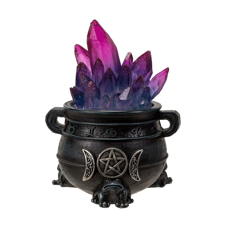 Triple Moon Cauldron with LED Purple Crystals – Light Up Witchy Decor