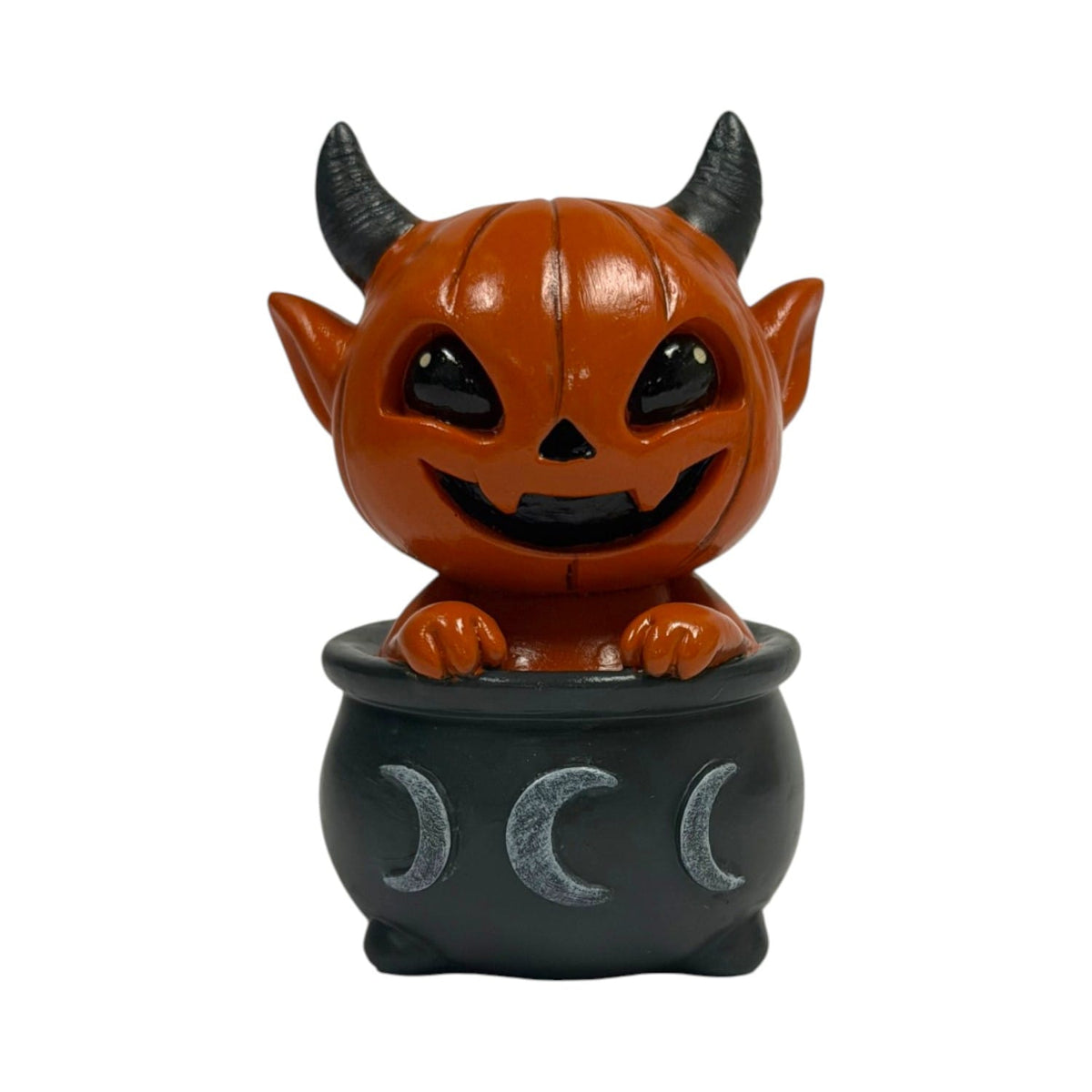 Potion Pals Devi Figurine – Pumpkin Devil in Triple Moon Cauldron
