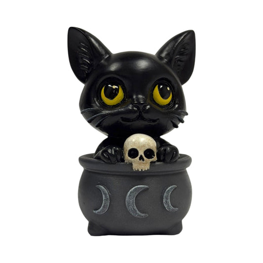 Potion Pals Salem Figurine – Black Cat in Triple Moon Cauldron