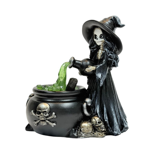 Greenfire Witch Figurine – Skeleton Witch with Green Potion Cauldron