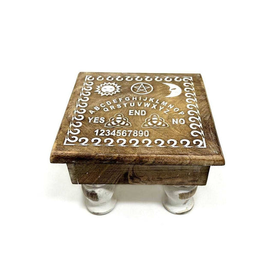 Mini Wooden Spirit Board Altar Table – Natural Wood – Approx. 6" x 6" x 4"
