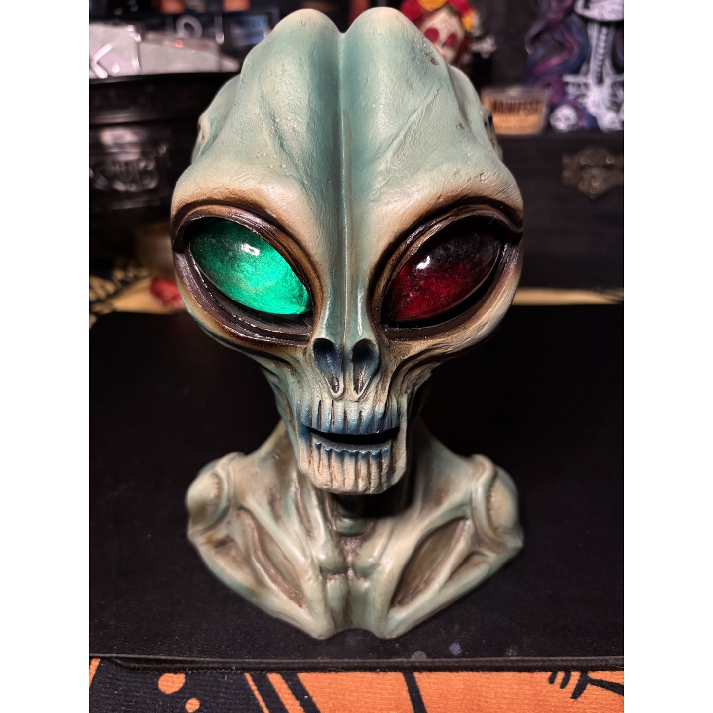 Large Alien Head with Color Changing LED Eyes - Sci-Fi Gothic Decor Statue