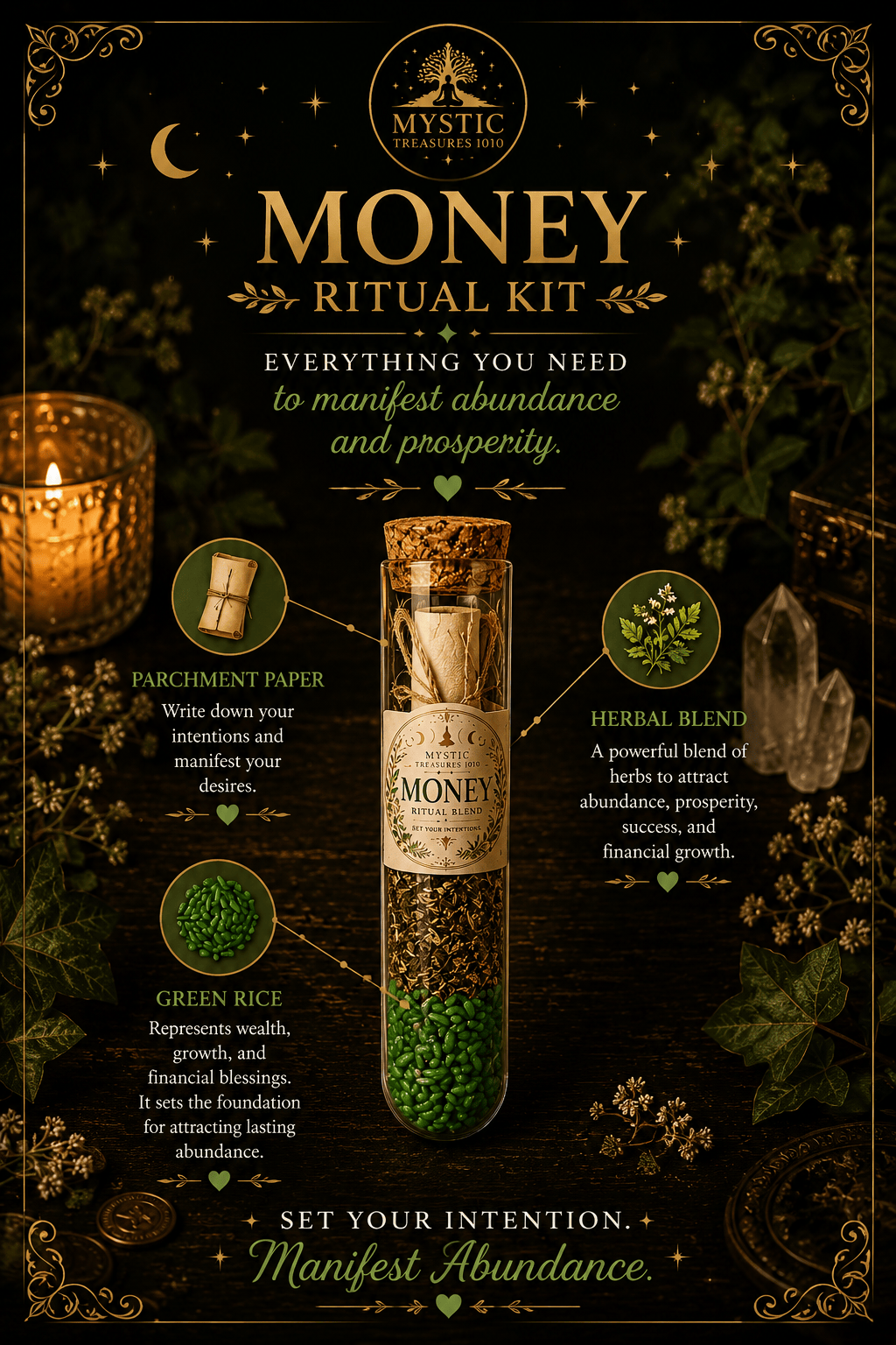 Money Ritual Kit | Candle, Herbs, Oil & Intention Spell Kit