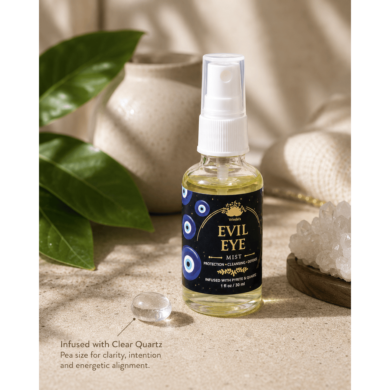 Evil Eye Protection Mist with Pyrite & Quartz – 30 ml