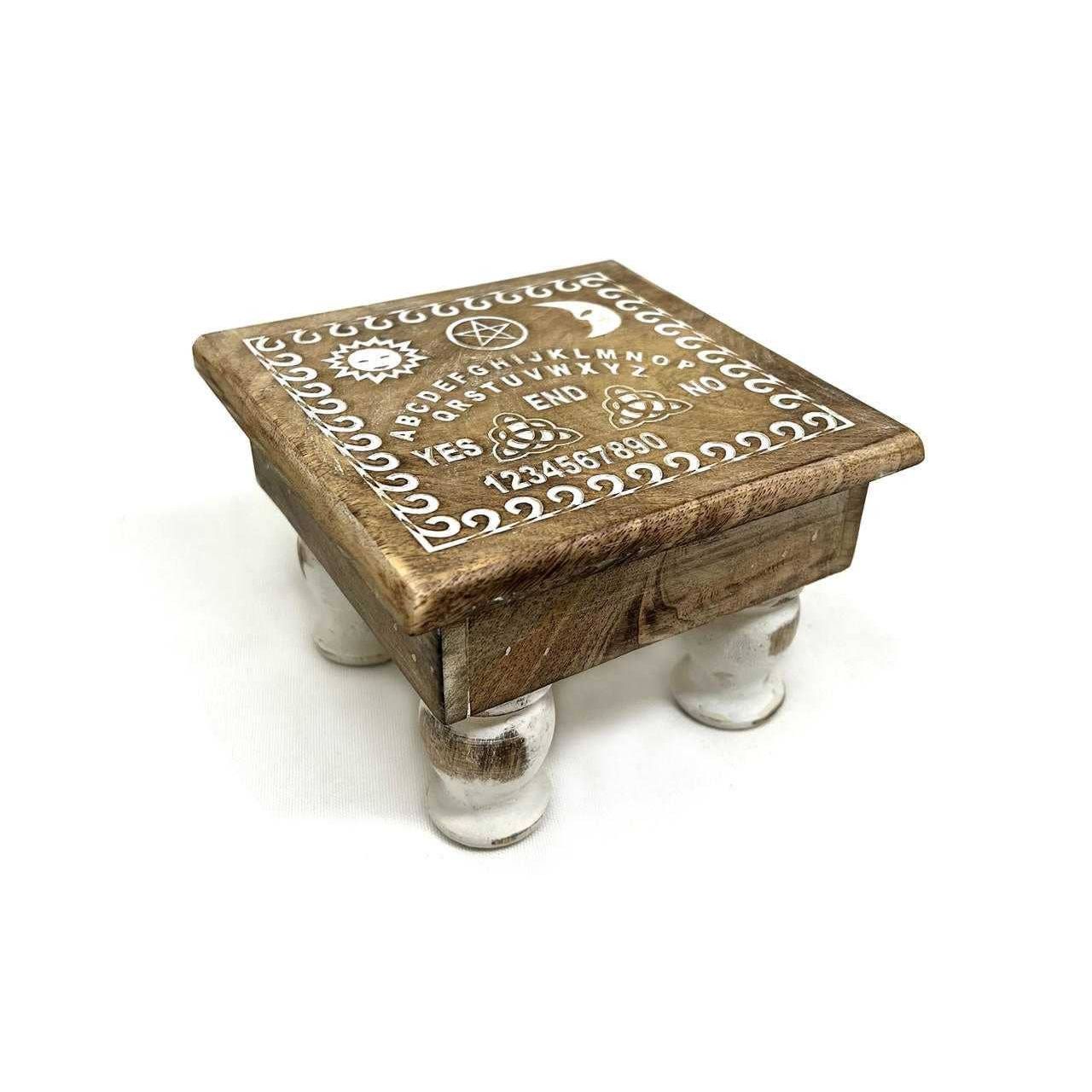 Mini Wooden Spirit Board Altar Table – Natural Wood – Approx. 6" x 6" x 4"