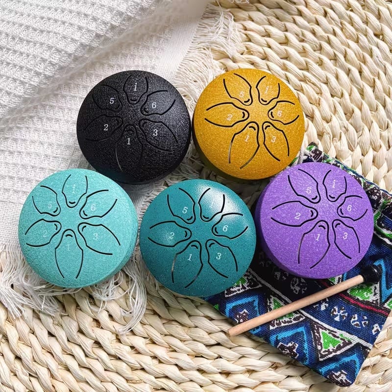 Black 3-Inch Steel Tongue Drum – 6 Note Mini Meditation Drum with Mallet | Sound Healing, Yoga & Stress Relief Instrument