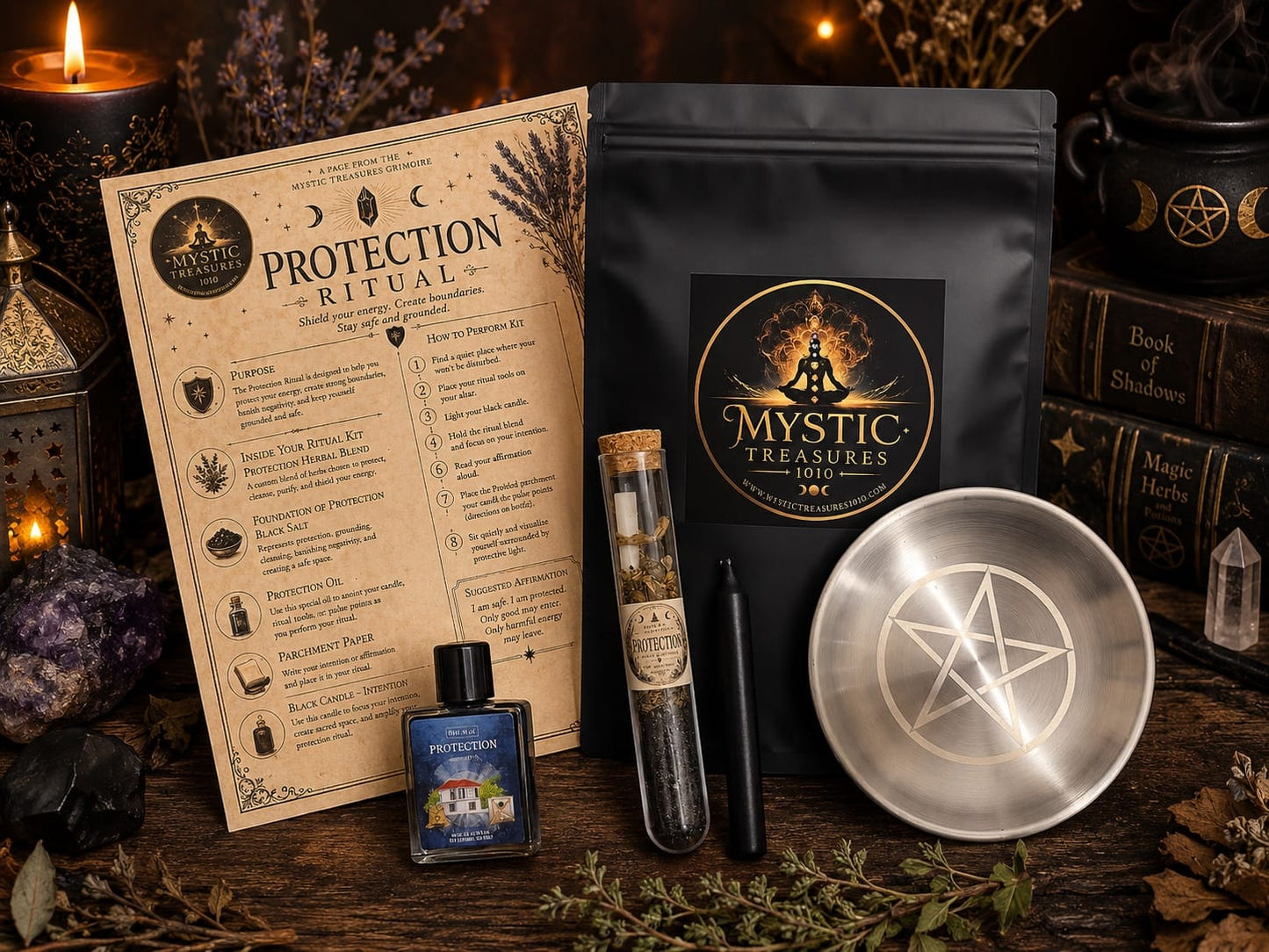 Protection Ritual Kit | Candle, Herbs, Oil & Intention Spell Kit