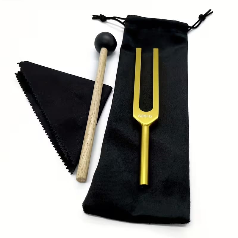 528Hz Tuning Fork Set – Sound Healing & Meditation Tool with Mallet, Cloth & Pouch (Golden Frequency)