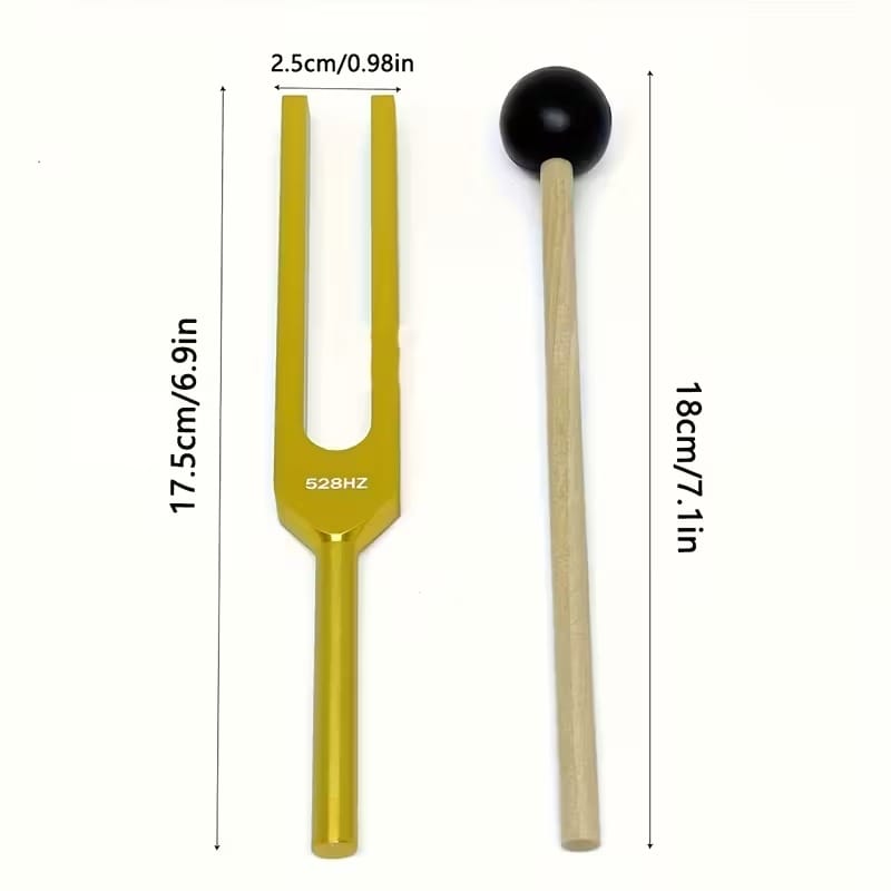 528Hz Tuning Fork Set – Sound Healing & Meditation Tool with Mallet, Cloth & Pouch (Golden Frequency)