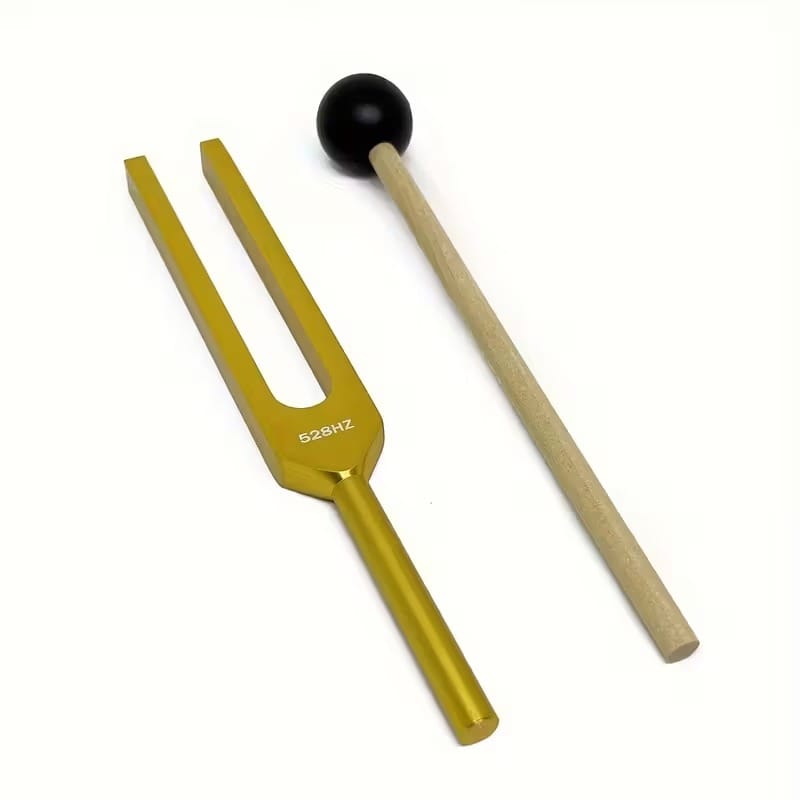 528Hz Tuning Fork Set – Sound Healing & Meditation Tool with Mallet, Cloth & Pouch (Golden Frequency)