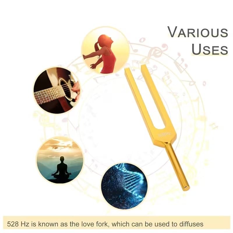 528Hz Tuning Fork Set – Sound Healing & Meditation Tool with Mallet, Cloth & Pouch (Golden Frequency)