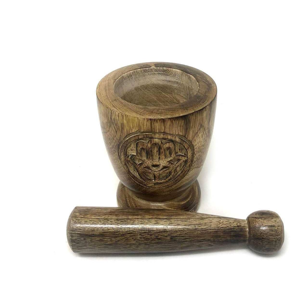 Wooden Hamsa Mortar & Pestle – 3" x 5" – Herb & Ritual Grinding Tool