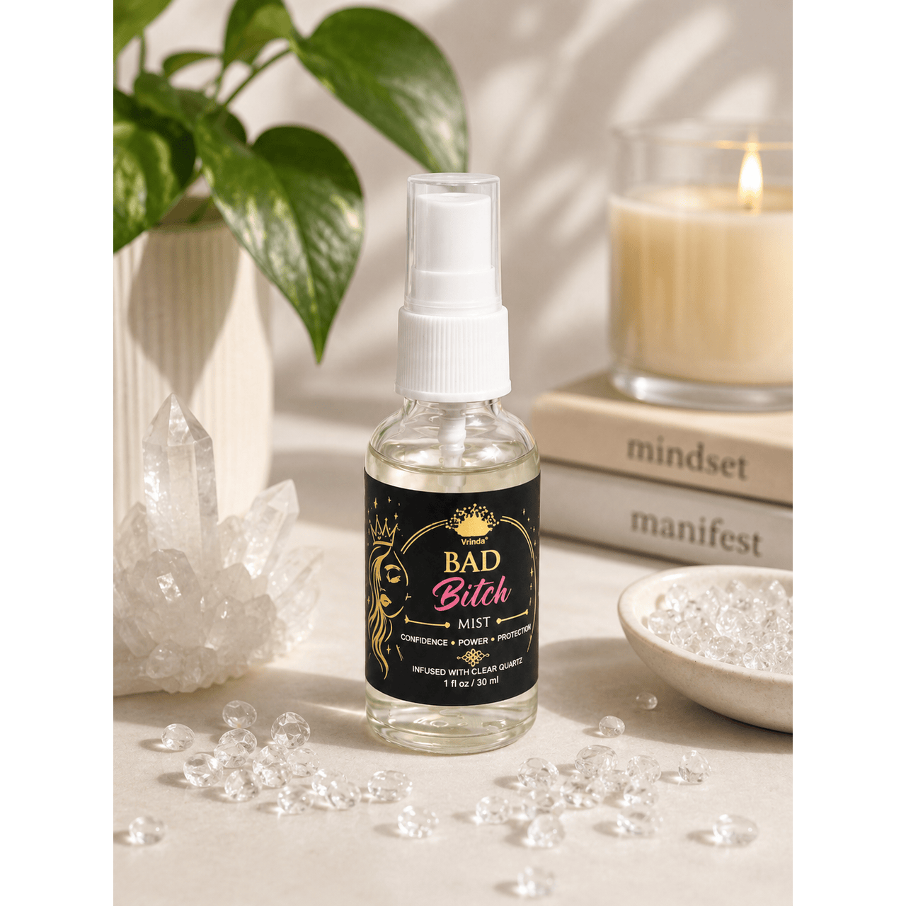Bad Bitch Mist with Clear Quartz Crystal – Room & Aura Spray – 30 ml