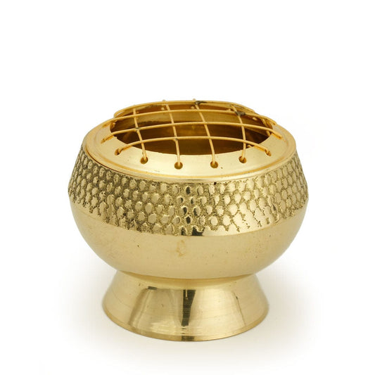 Embossed Brass Incense Burner – Medium Base with Net Top (2.25")
