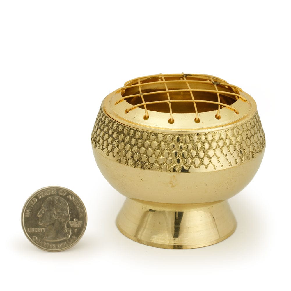 Embossed Brass Incense Burner – Medium Base with Net Top (2.25")