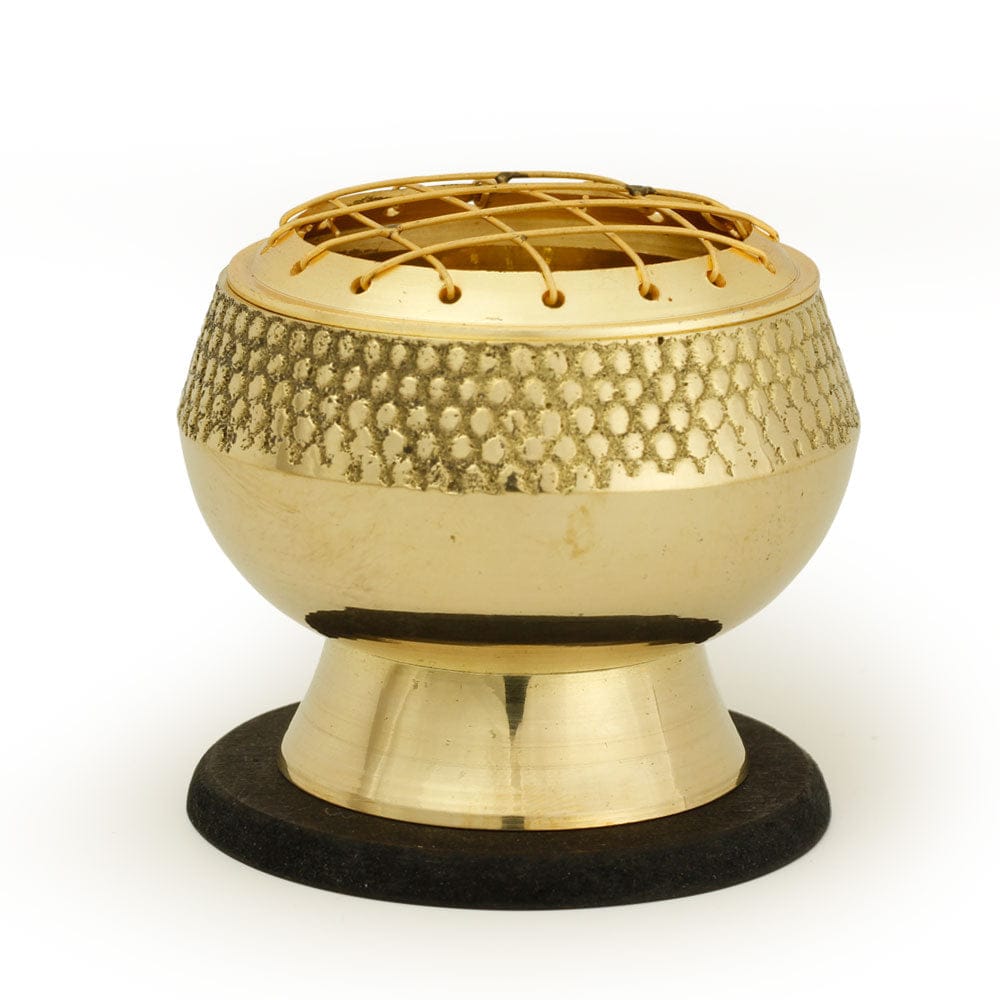Embossed Brass Incense Burner – Medium Base with Net Top (2.25")