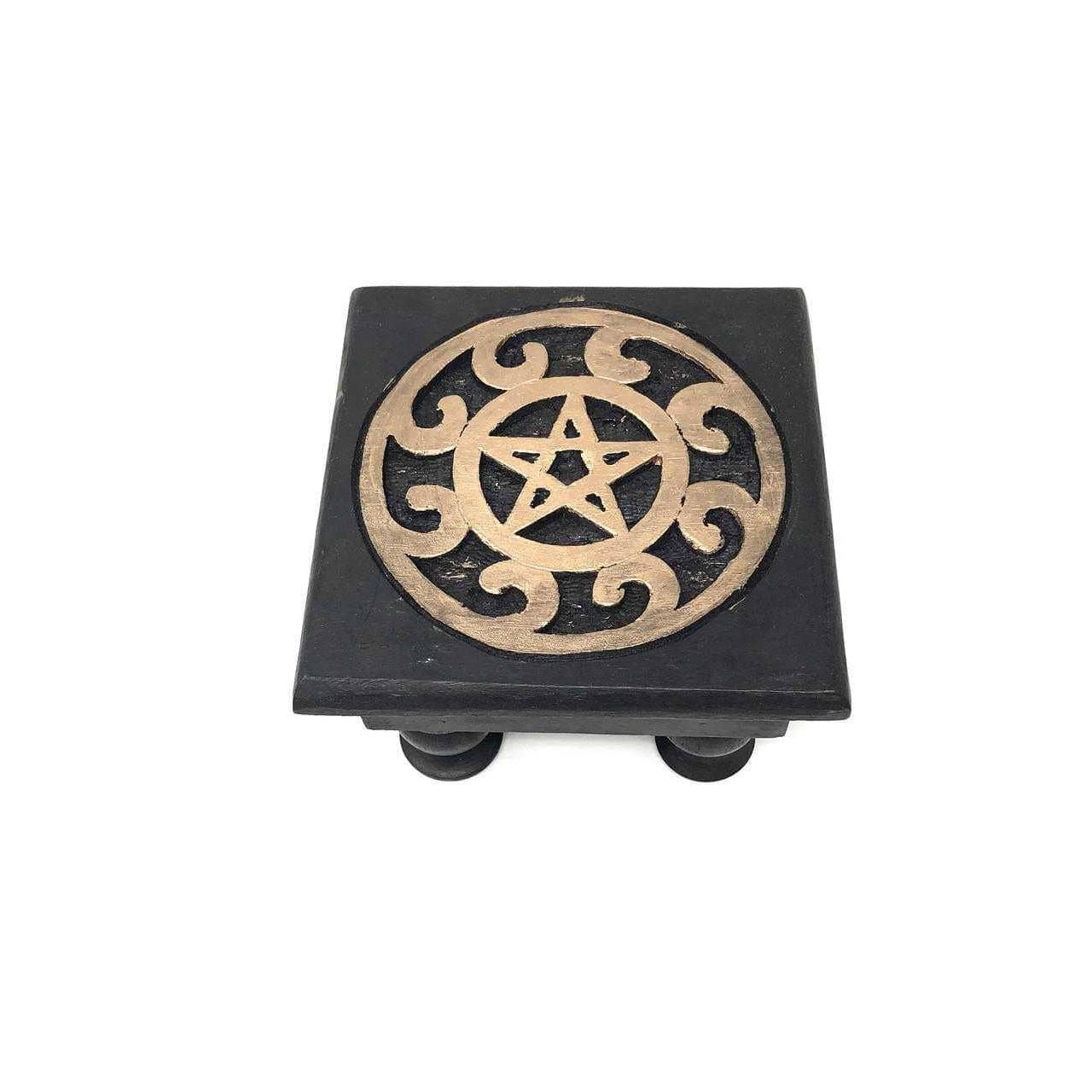 Mini Wooden Pentacle Altar Table – Black – Approx. 6" x 6" x 3"