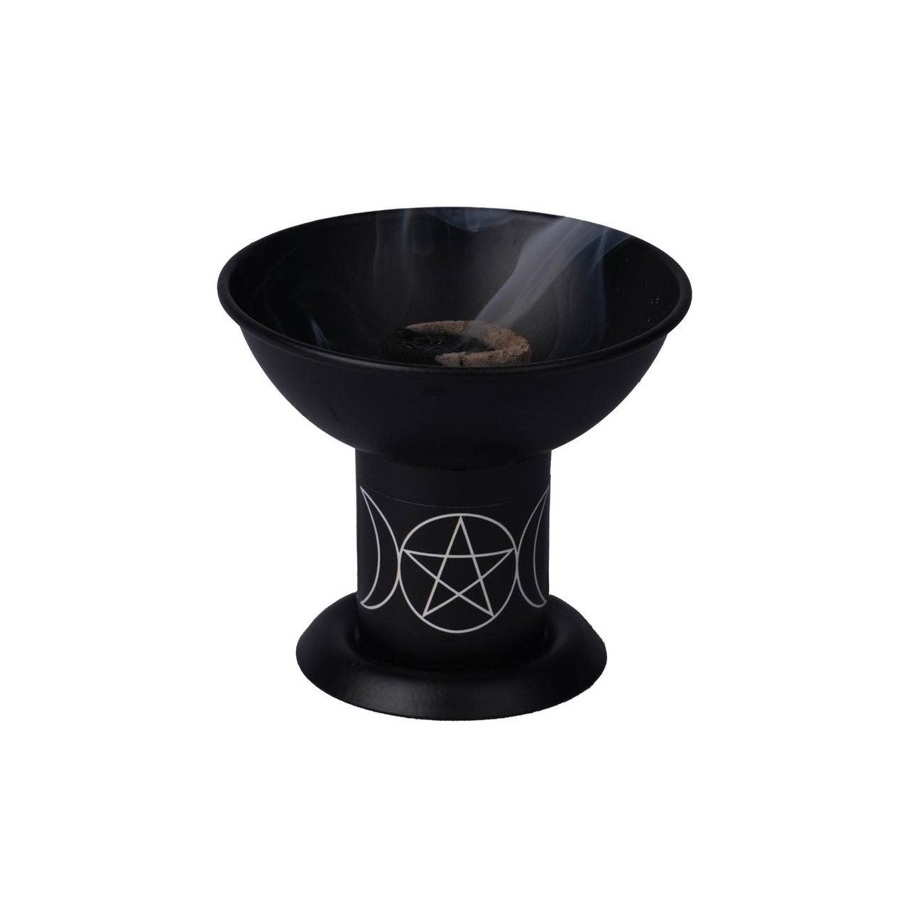 Triple Moon Pentacle Iron Charcoal & Incense Burner – 4"