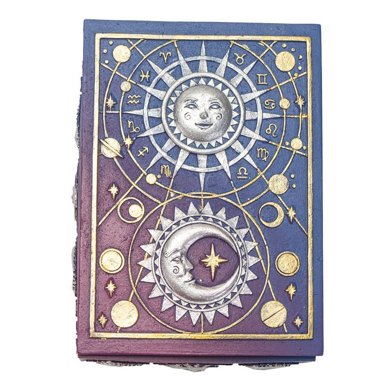 Astrology Tarot Card Storage Box – Celestial Sun Moon & Zodiac Resin Box