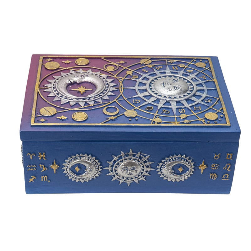 Astrology Tarot Card Storage Box – Celestial Sun Moon & Zodiac Resin Box