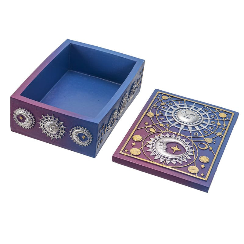 Astrology Tarot Card Storage Box – Celestial Sun Moon & Zodiac Resin Box