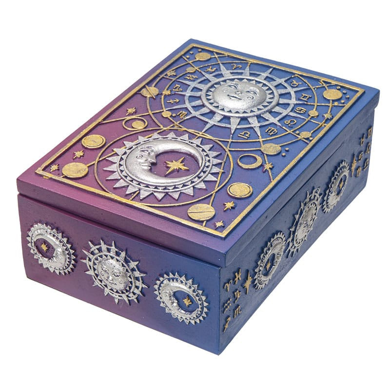 Astrology Tarot Card Storage Box – Celestial Sun Moon & Zodiac Resin Box